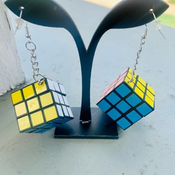 Rubik’s Cube Colorful Fashion Earrings - Picture 2 of 4